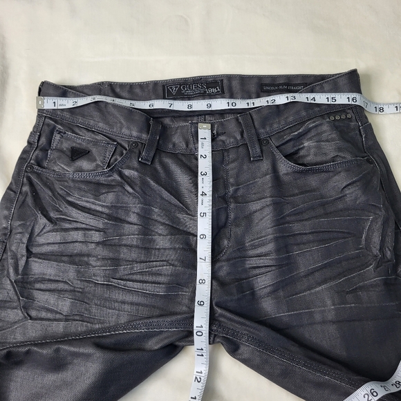 Guess Lincoln Slim Straight Waxed Jeans. 33x30. Dark Grey/Black - Picture 13 of 14